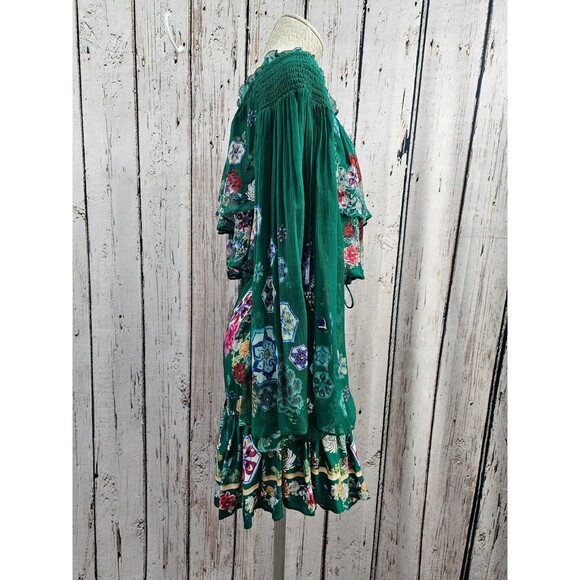 Camilla Green Off Shoulder Long Sleeve Short Dress Crystals Peasant Festival M - Picture 6 of 11